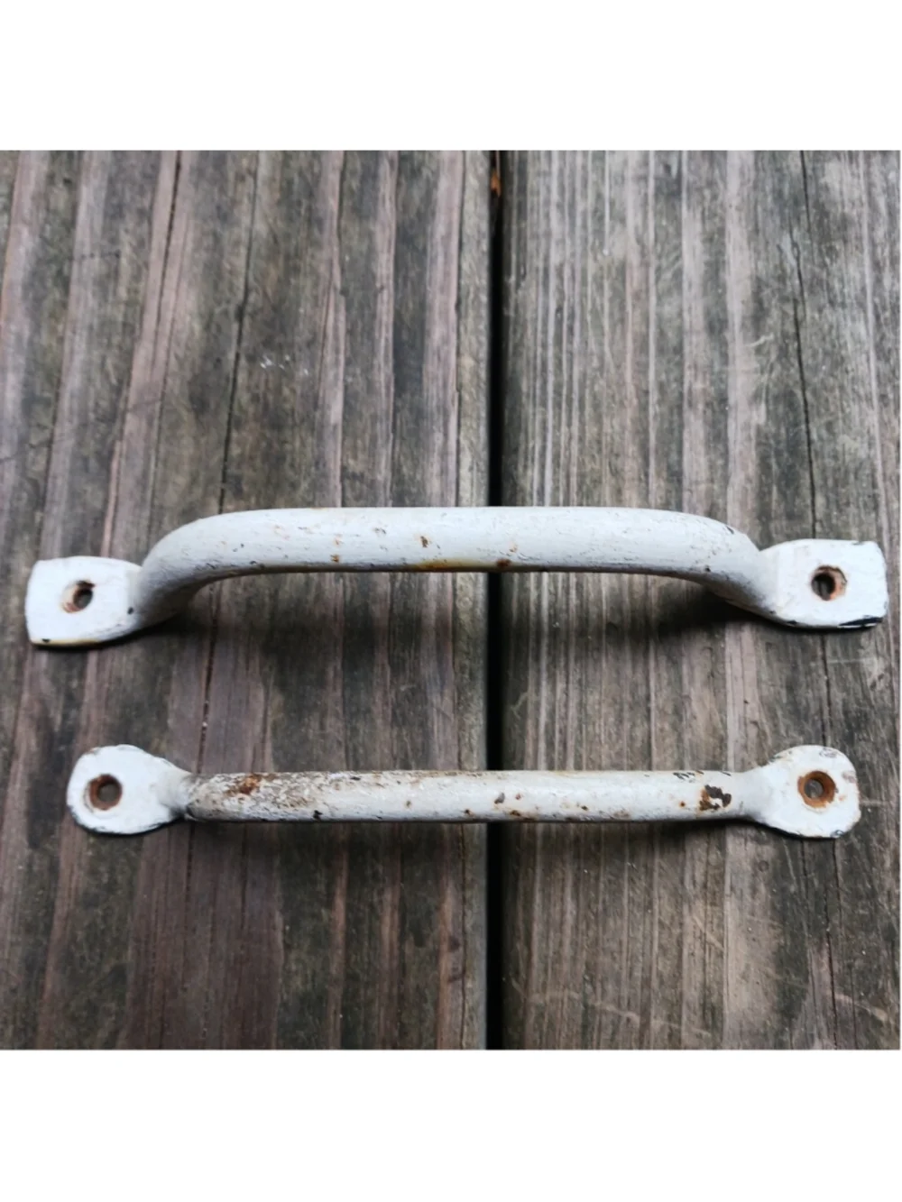 Pair Of 2 VTG Cast Iron Large Drawer Handles Farmhouse Chippy Paint 8